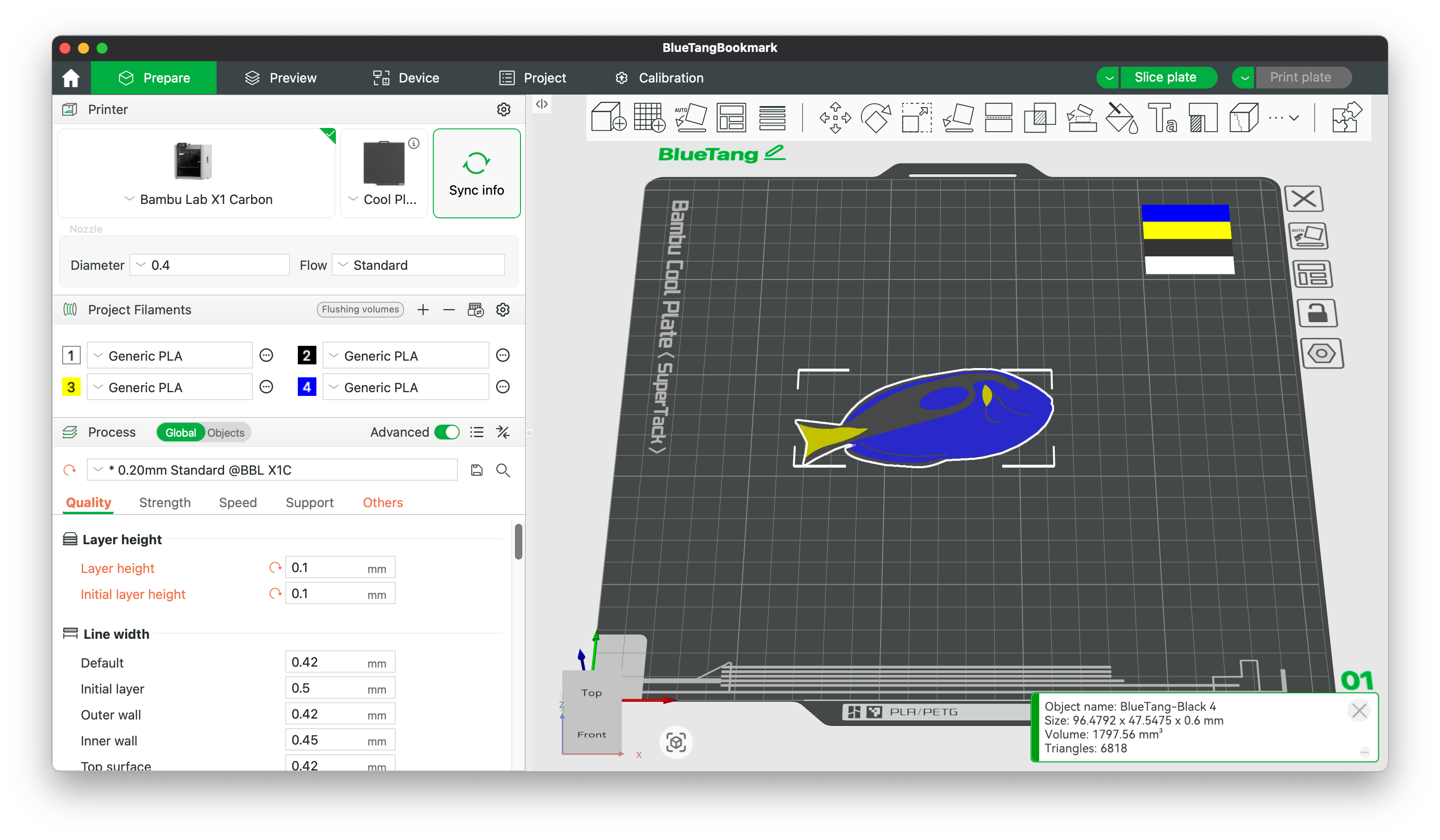 Blue Tang Bookmark 3D Printing File