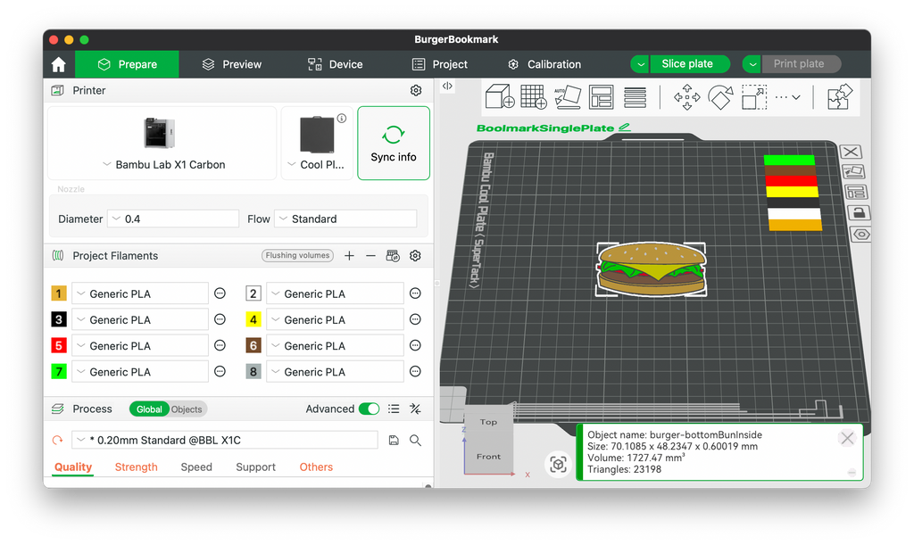 Burger Bookmark 3D Printing File
