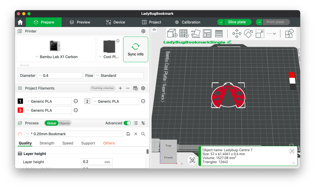 Ladybug Bookmark 3D Printing File