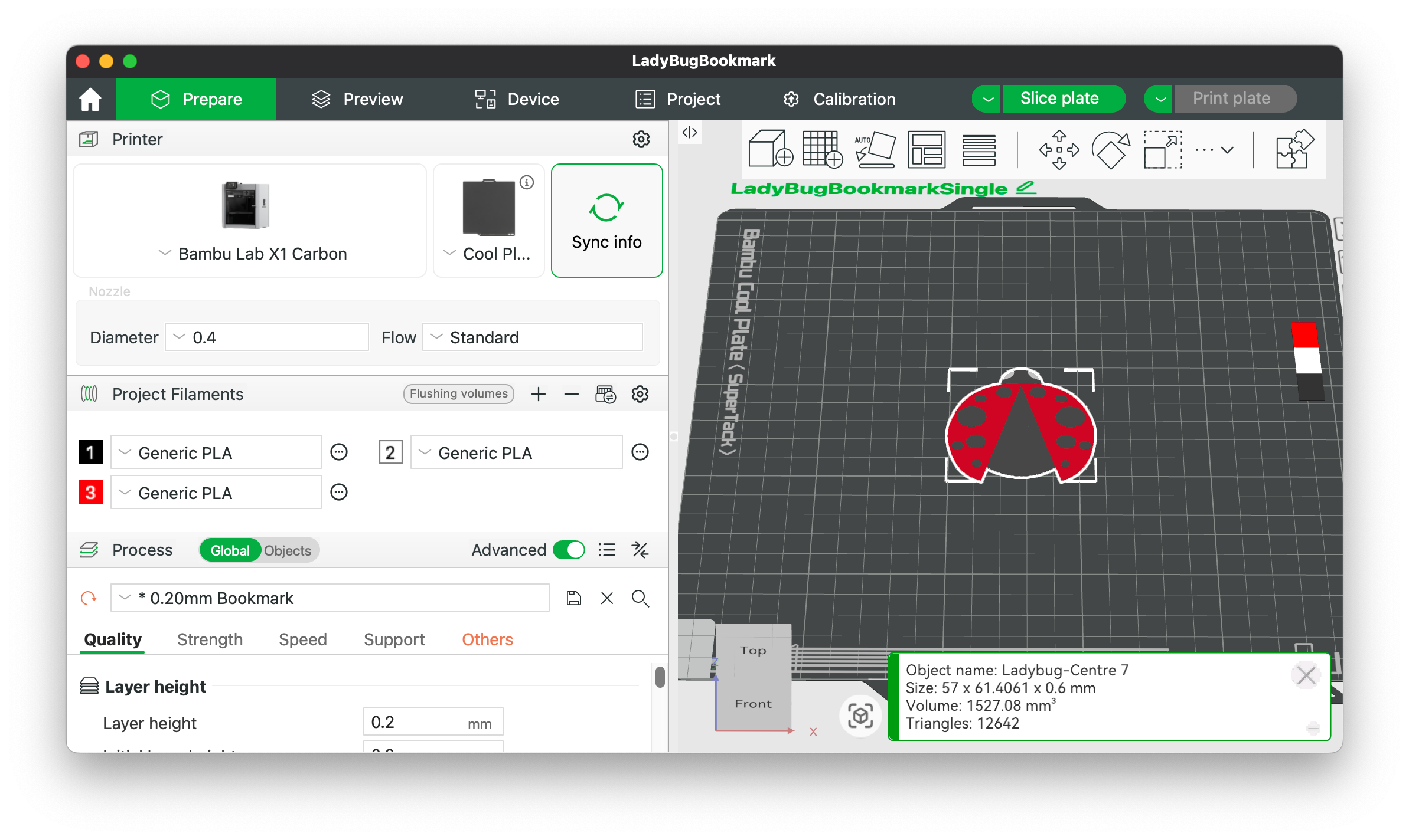 Ladybug Bookmark 3D Printing File